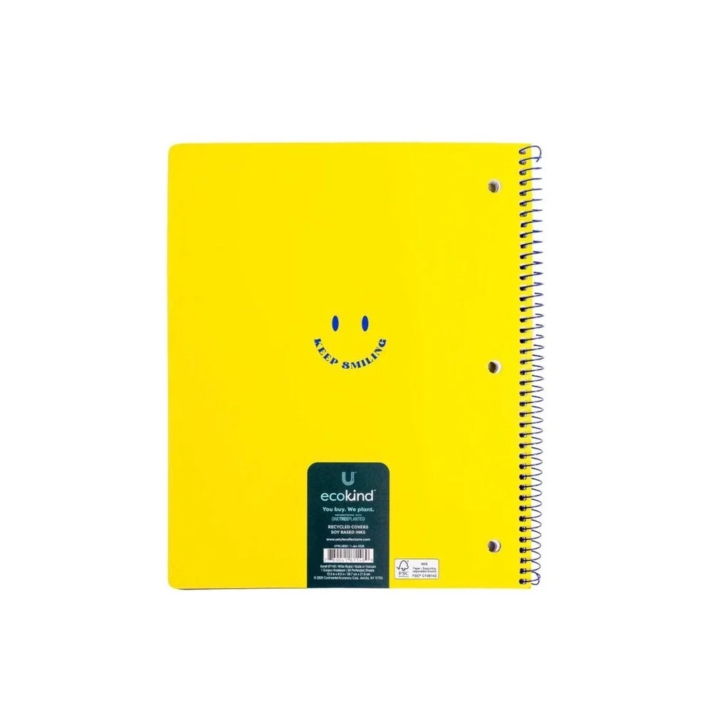 Ecokind Butter 1 Subject Notebook Yellow Spiral Wide Ruled 80 Sheets 8.5x10.5